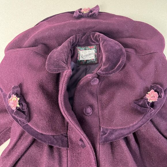 Rothschild Coat Girls 3T Vintage Purple Wool Cape Velvet Trim 90s Union Made USA - Picture 7 of 16
